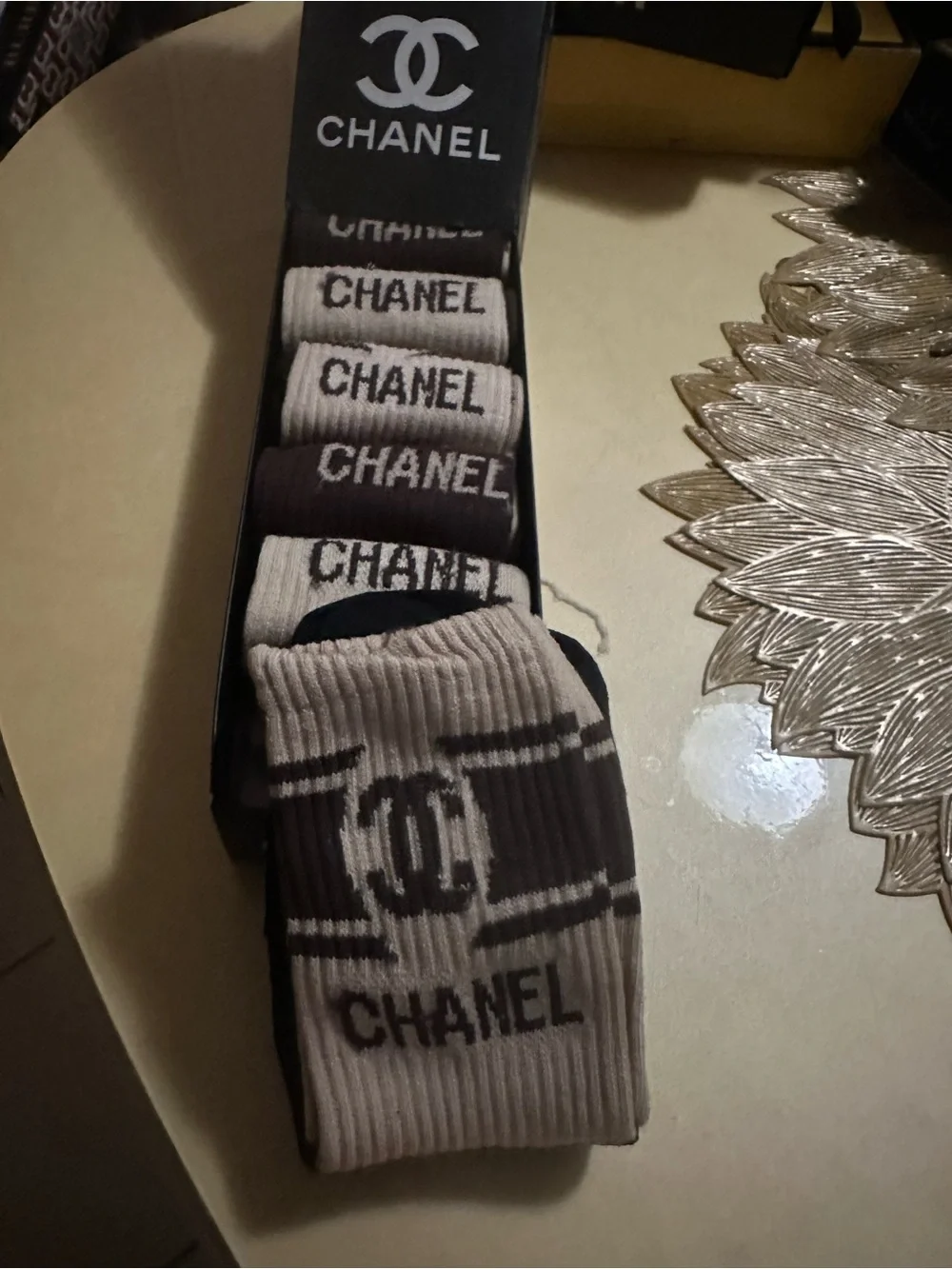 CHANEL Black, Gray & White Casual Crew Socks Set